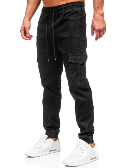 Blugi joggers cargo negri Bolf 8126