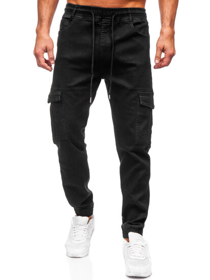 Blugi joggers cargo negri Bolf 8126