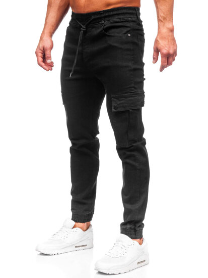 Blugi joggers cargo negri Bolf 8127