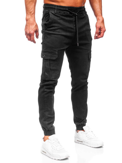 Blugi joggers cargo negri Bolf 8128