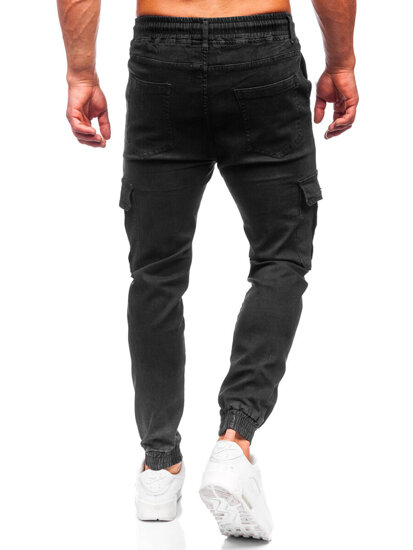 Blugi joggers cargo negri Bolf 8128