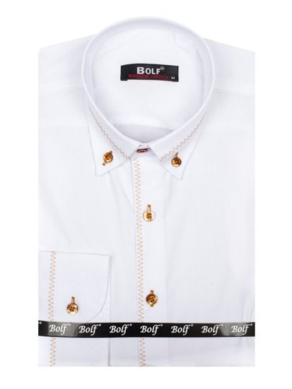 Cămașă elegantă bărbați albă Bolf 6964