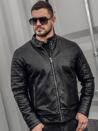 Geacă de piele biker izolata termic neagra Bolf 92531