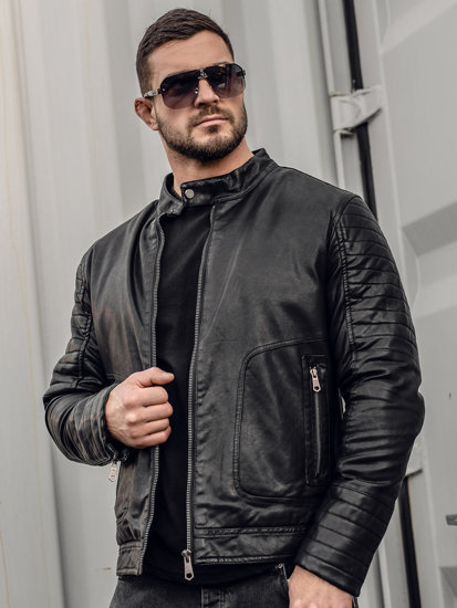 Geacă de piele biker izolata termic neagra Bolf 92531