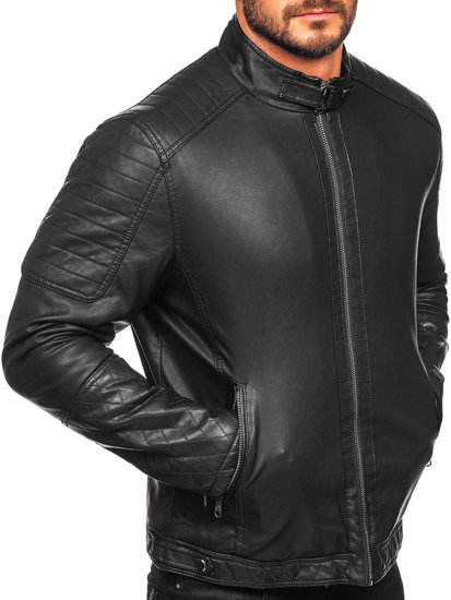 Geacă de piele biker izolata termic neagra Bolf 92535