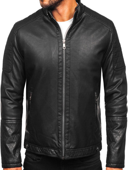 Geacă de piele biker izolata termic neagra Bolf 92535