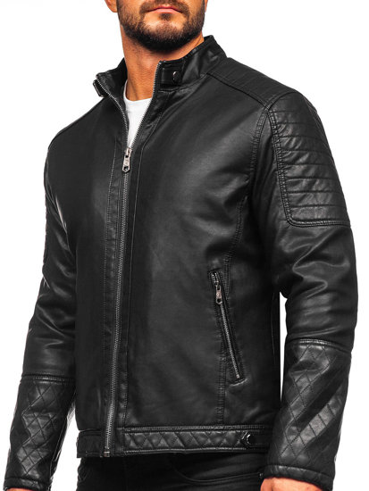 Geacă de piele biker izolata termic neagra Bolf 92535