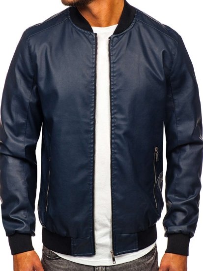 Geacă de piele bomber bleumarin Bolf 1147