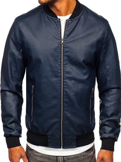 Geacă de piele bomber bleumarin Bolf 1147