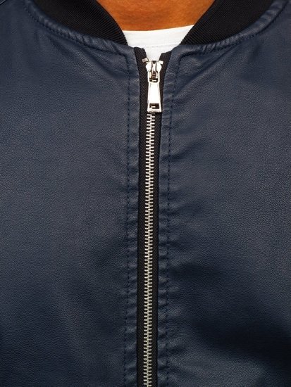 Geacă de piele bomber bleumarin Bolf 1147