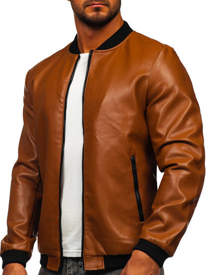 Geacă de piele bomber camel Bolf 11Z8107