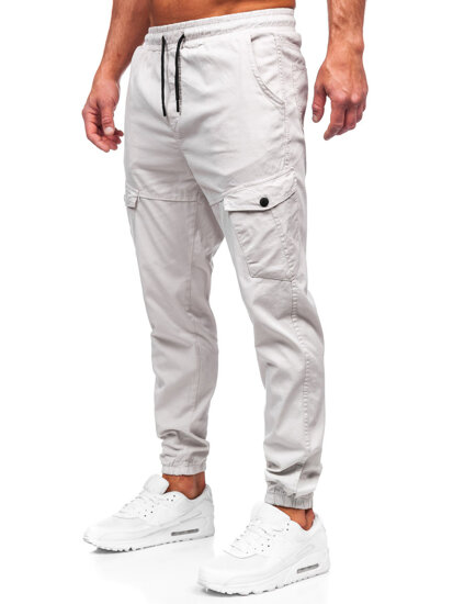 Joggeri din material bej Pantaloni cargo bărbați Bolf 384