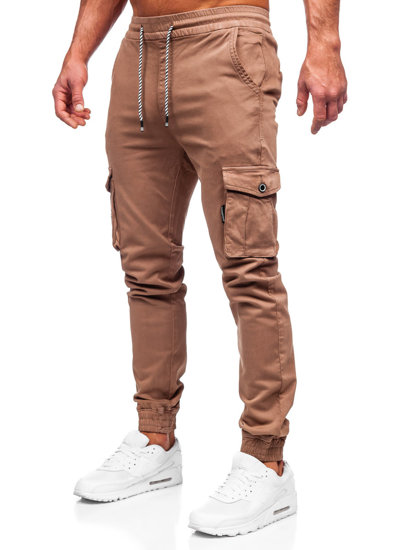 Joggeri din material maro Pantalon cargo pentru bărbați Bolf KA9233