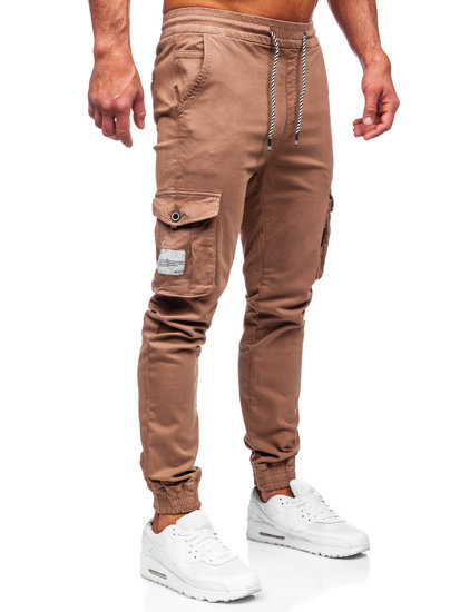 Joggeri din material maro Pantalon cargo pentru bărbați Bolf KA9233