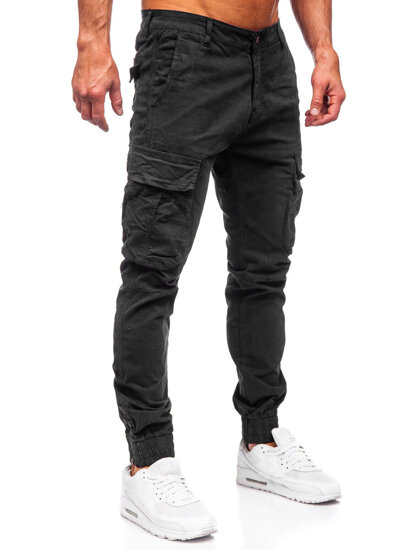 Joggeri din material negru Pantaloni cargo pentru bărbați Bolf 2233