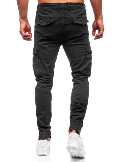 Joggeri din material negru Pantaloni cargo pentru bărbați Bolf 2233