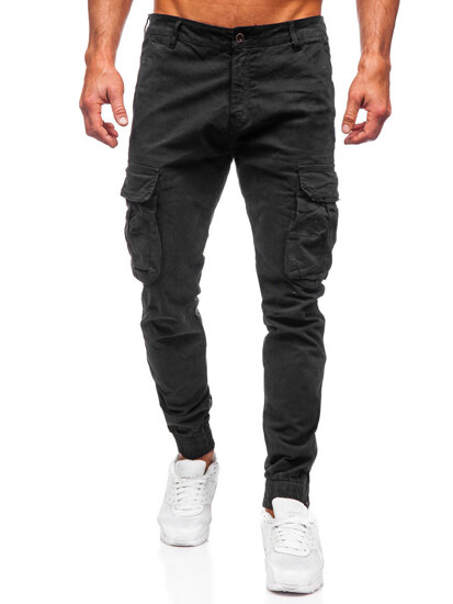 Joggeri din material negru Pantaloni cargo pentru bărbați Bolf 2233