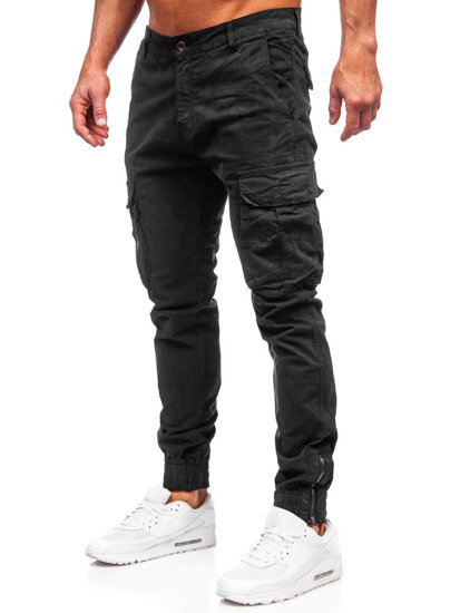 Joggeri din material negru Pantaloni cargo pentru bărbați Bolf 2233