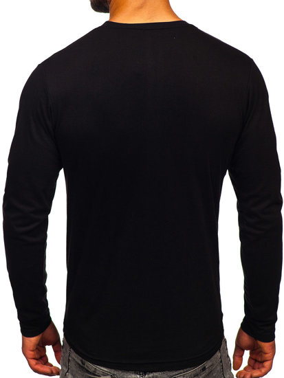 Long sleeve cu imprimeu pentru bărbat negru Bolf 1214