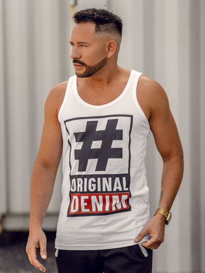 Maiou alb tank top cu imprimeu Bolf 14834