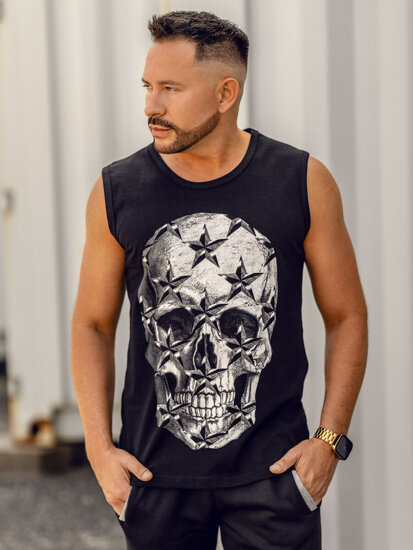 Maiou negru tank top cu imprimeu Bolf 14817