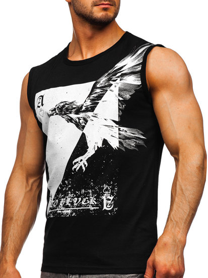 Maiou negru tank top cu imprimeu Bolf 14821