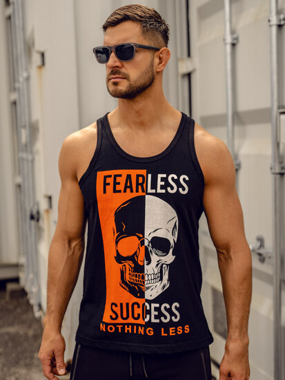 Maiou negru tank top cu imprimeu Bolf 14841