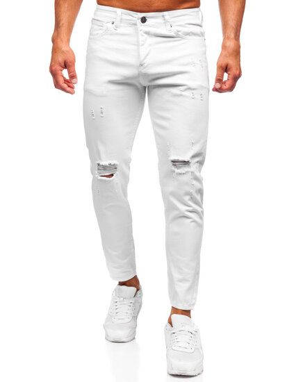 Pantaloni albi de blugi slim fit pentru bărbați Bolf 5872