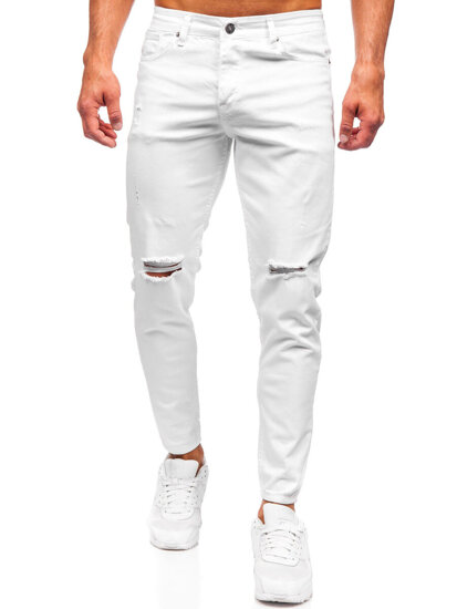 Pantaloni albi de blugi slim fit pentru bărbați Bolf 5873