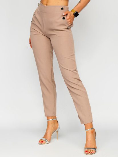 Pantaloni cappuccino cu nasturi decorativi dame Bolf 8155