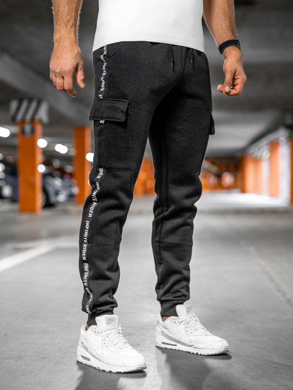 Pantaloni cargo grosi negri Pantaloni de jogging pentru bărbați de la Bolf JX8715A