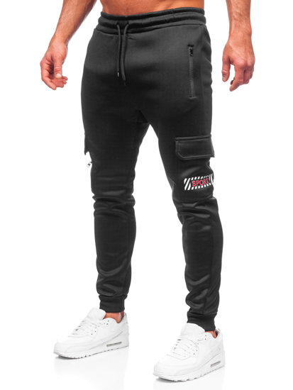 Pantaloni cargo izolați negru și roșu Pantaloni de trening pentru bărbați Joggeri Bolf HW2202