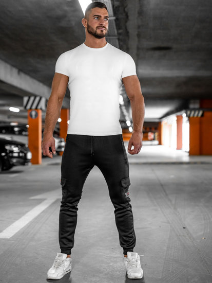 Pantaloni cargo izolați negru și roșu Pantaloni de trening pentru bărbați Joggeri Bolf HW2202