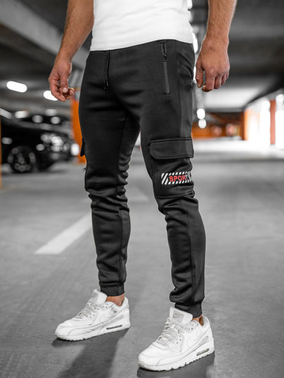 Pantaloni cargo izolați negru și roșu Pantaloni de trening pentru bărbați Joggeri Bolf HW2202