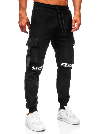 Pantaloni cargo negri pentru bărbați, pantaloni de jogging, pantaloni de trening, Bolf K11