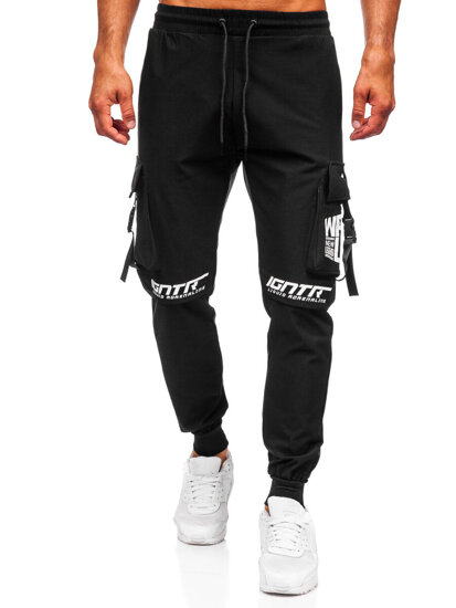 Pantaloni cargo negri pentru bărbați, pantaloni de jogging, pantaloni de trening, Bolf K11