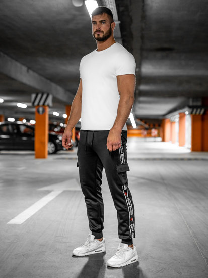 Pantaloni cargo negri pentru bărbați, pantaloni de jogging, pantaloni de trening de la Bolf HR209