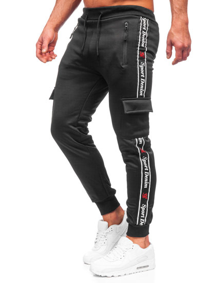 Pantaloni cargo negri pentru bărbați, pantaloni de jogging, pantaloni de trening de la Bolf HR209