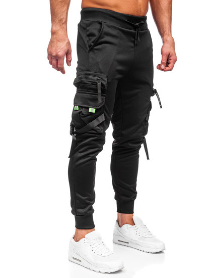 Pantaloni cargo negri pentru bărbați, pantaloni de jogging, pantaloni de trening de la Bolf HS7162