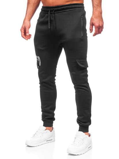 Pantaloni cargo negri pentru bărbați, pantaloni de jogging, pantaloni de trening de la Bolf HW2176