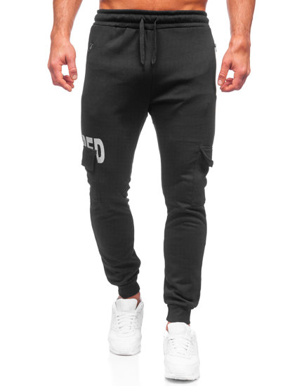 Pantaloni cargo negri pentru bărbați, pantaloni de jogging, pantaloni de trening de la Bolf HW2176