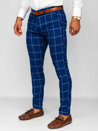 Pantaloni chinos în carouri albastru Bolf 0037