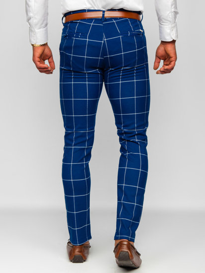 Pantaloni chinos în carouri albastru Bolf 0037