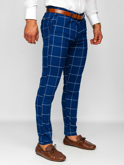 Pantaloni chinos în carouri albastru Bolf 0037