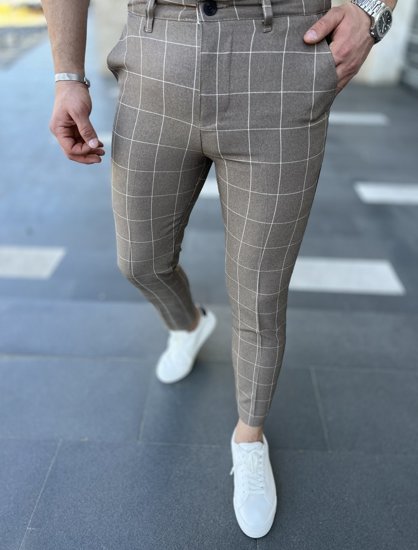 Pantaloni chinos în carouri bej Bolf 0040