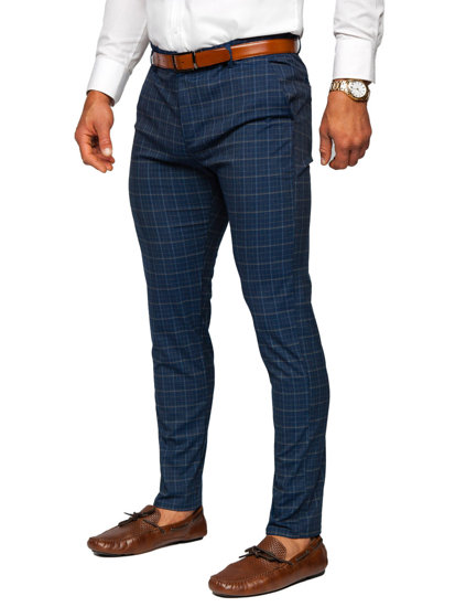 Pantaloni chinos în carouri bleumarin Bolf 0035