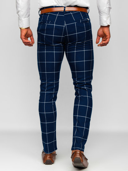 Pantaloni chinos în carouri bleumarin Bolf 0037