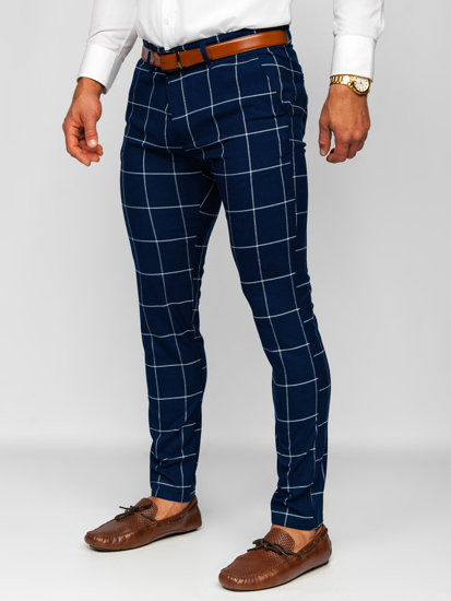 Pantaloni chinos în carouri bleumarin Bolf 0037