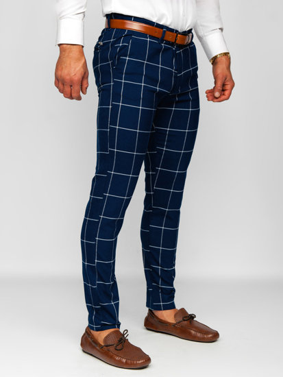 Pantaloni chinos în carouri bleumarin Bolf 0037