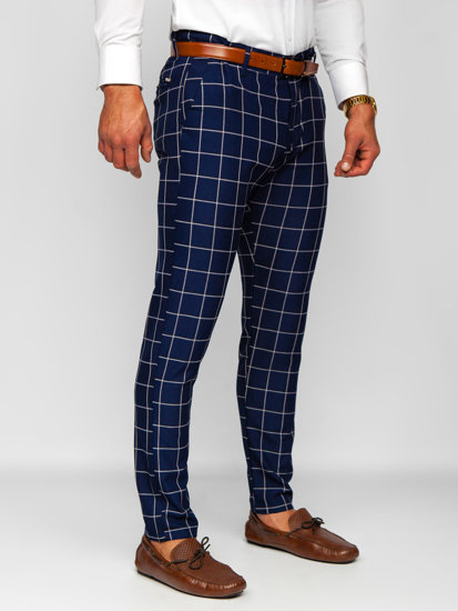 Pantaloni chinos în carouri bleumarin Bolf 0038